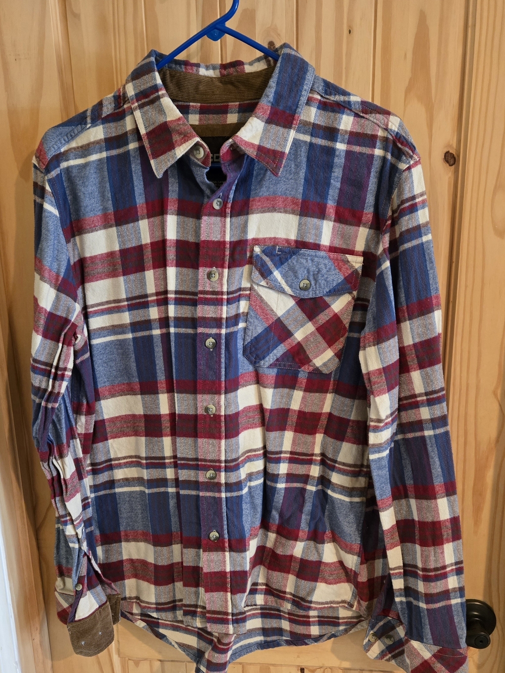Men's Plaid Button-Down Shirt - Blue, Red & White